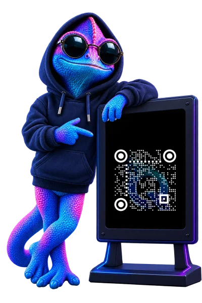 Qivo junto a un cartel con un QR dinámico