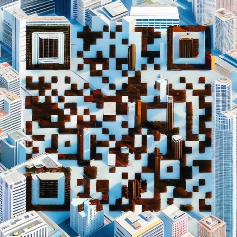 AI-generated QR code: city buildings seen from above